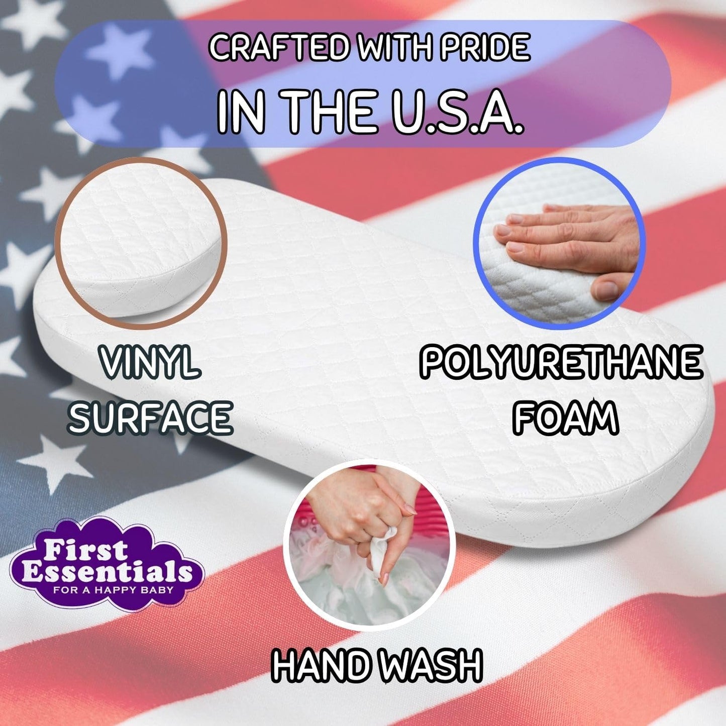 Baby Bassinet Mattress Pad Oval for Newborn Comfort Breathable Easy Clean Hypoallergenic Waterproof Made in USA